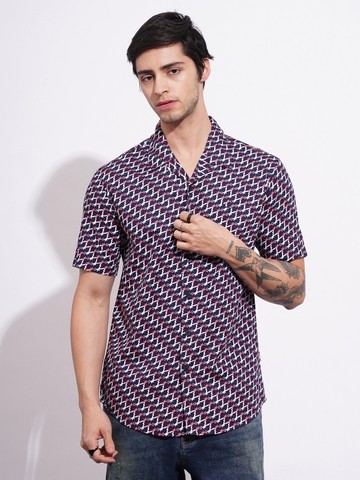 Being Human Men's Navy Marvel Camp Shirt