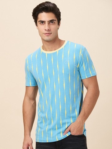 Being Human Men Blue Vertical Stripes Crew Neck T-Shirt