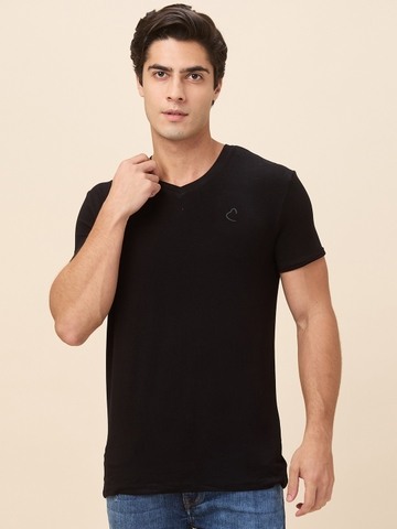 Being Human Men Black Solid V Neck T-Shirt