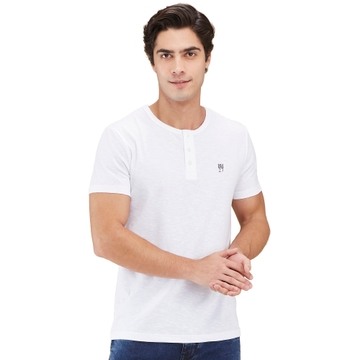 Being Human Men White Solid Henley Neck T-Shirt