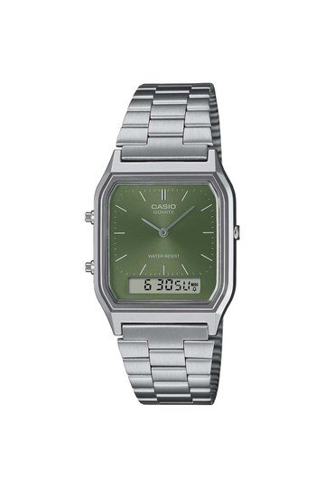 CASIO | Vintage 38.8 x 29.8 x 8.1mm Green Dial Stainless Steel Analog-Digital Wrist Unisex Watch - AD278