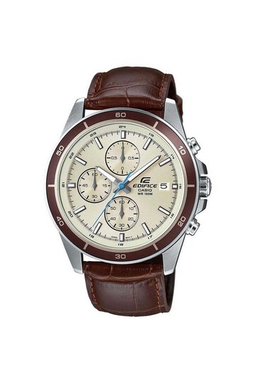 CASIO | Edifice Men's 40 mm Analogue Quartz Watch - Beige Dial with Brown Leather Strap (WCAEX303)