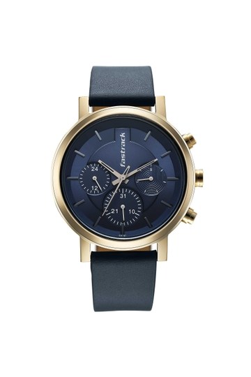 Chrome K 47.2 mm Blue Dial Leather Analogue Watch For Boys - 3287QL04