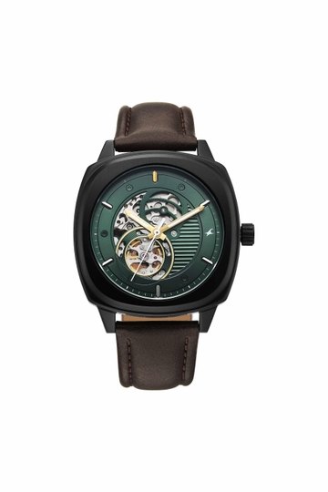 Automatic 3.0 51.6 mm Dark Green Dial Leather Analogue Watch For Boys - 3333NL01