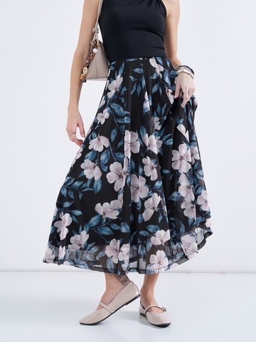 Navy Floral Skirt