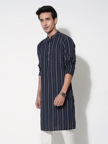 Navy Geometric Pattern Long Kurta