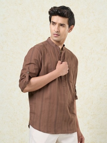 Rust Striped Short Kurta