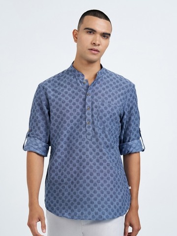 Blue Polka Dots Dobby Short Kurta