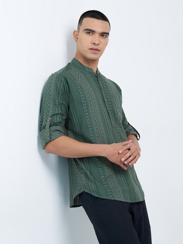 Green Ethnic Geometric Print Short Kurta