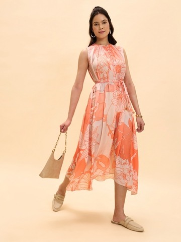 Marigold Lane Peach Floral A-line Dress