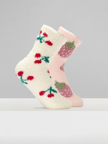 Multicoloured Fruit Motif Fuzzy Winter Socks - Pack of 2
