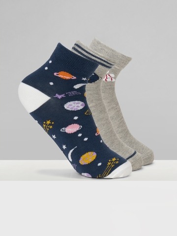 Grey & Navy Space Theme Ankle Socks - Pack of 3