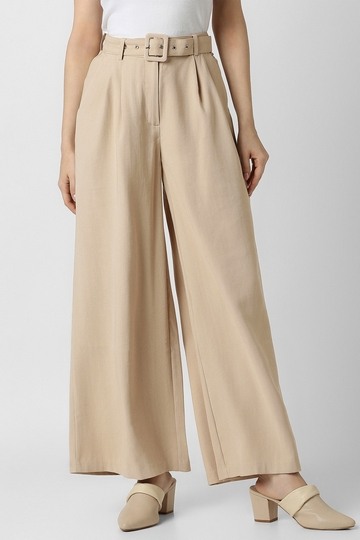 Women Beige Solid Casual Trousers