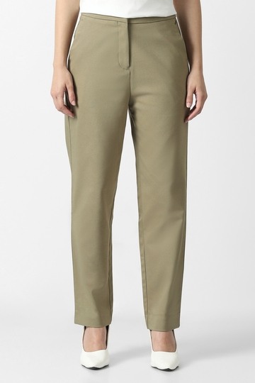 Women Olive Solid Formal Trousers