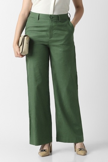 Women Green Solid Formal Trousers
