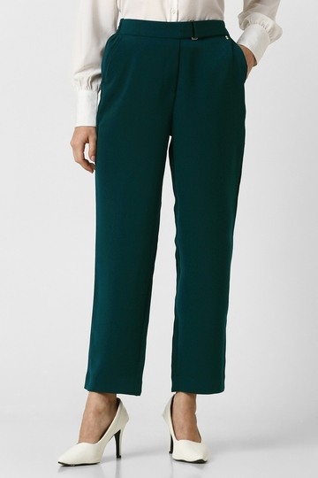 Women Green Solid Casual Trousers