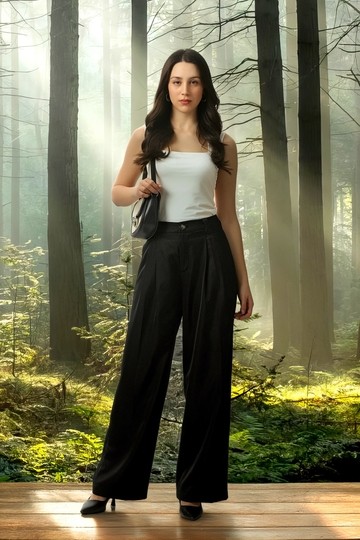 Women Black Solid Casual Trousers