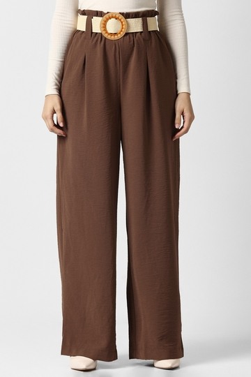 Women Brown Solid Casual Trousers