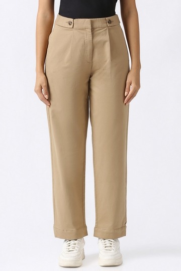 Women Beige Solid Casual Trousers