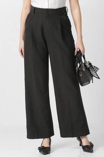 Women Black Solid Formal Trousers
