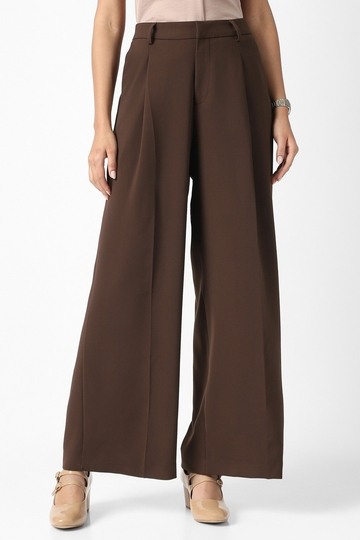 Women Brown Solid Casual Trousers
