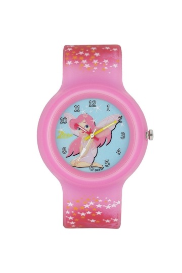 Glow In The Dark 38 mm Quartz Analogue Watch For Girls - Blue Dial with Pink Plastic Strap (NSC3029PP11W)