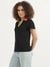 Womens Johny Collar Solid Tshirt