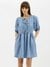 Womens Tie-Up Neck Solid Denim Dress