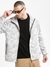SHOWOFF Men's Hooded White Geometric Tailored Oversized Jacket comes with Detachable Hoodie