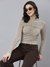 SHOWOFF Women's Solid Beige Fitted Semi Sheer Ruched Top