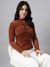 SHOWOFF Women's Solid Rust Fitted Semi Sheer Ruched Top