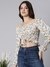 SHOWOFF Women's Floral Off White Crop Ruched Top