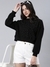 SHOWOFF Women's Self Design Black Crop Sweatshirt