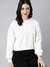 SHOWOFF Women's Self Design White Crop Sweatshirt