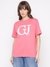 Guess Women's Pink Printed Crew Neck Short Sleeves T-Shirt