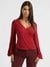 Red Solid V-Neck Bianca Top