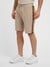 Beige Cotton Blend Solid Loose Fit Shorts