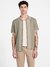 Guess Men's Beige Striped Spread Collar Short Sleeves Shirt