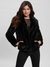 Black Solid Spread Collar Full Sleeves Fur Jacket
