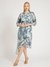 Porcelain Floral Printed V-Neck 3/4Th Sleeves Wrap Dress