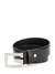 Men Black Leather Monogram Adjustable Belt with Pin Buckle
