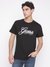 Jet Black Printed Round Neck Short Sleeves T-Shirt