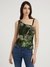 Green Polyamide Blend Printed Shirred Mesh Dina Top