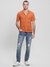 Orange Self Design Cuban Collar Short Sleeves Shirt