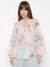 Peach Fiore Floral Tie-Up Neckline Full Sleeve Peasant Top