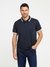 Navy Blue Solid Polo Collar Short Sleeves T-shirt