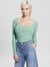 Vital Green Solid Scoop Neck Full Sleeve Karlee Jewel Top