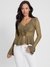 Gold Self Design V-Neck Full Sleeves Blouse Top