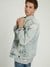 Blue Printed Spread Collar Full Sleeves Denim Jacket
