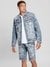 Blue Printed Spread Collar Full Sleeves Denim Jacket